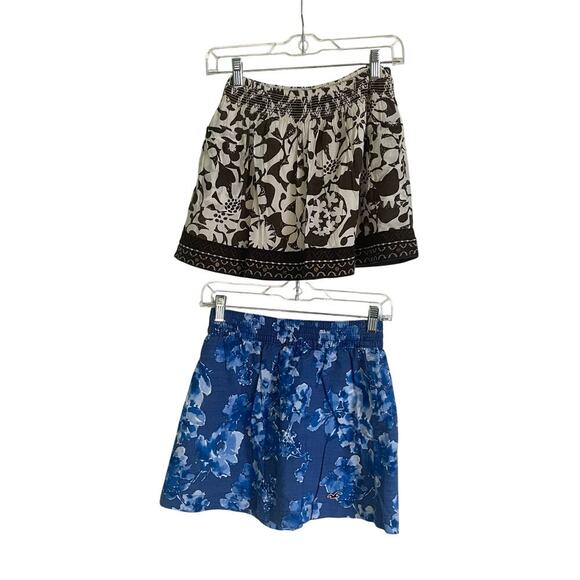 Hollister Set of 2 Elastic Waist A-Line Mini Skirts Brown/Blue Cotton Size Small - Picture 1 of 13